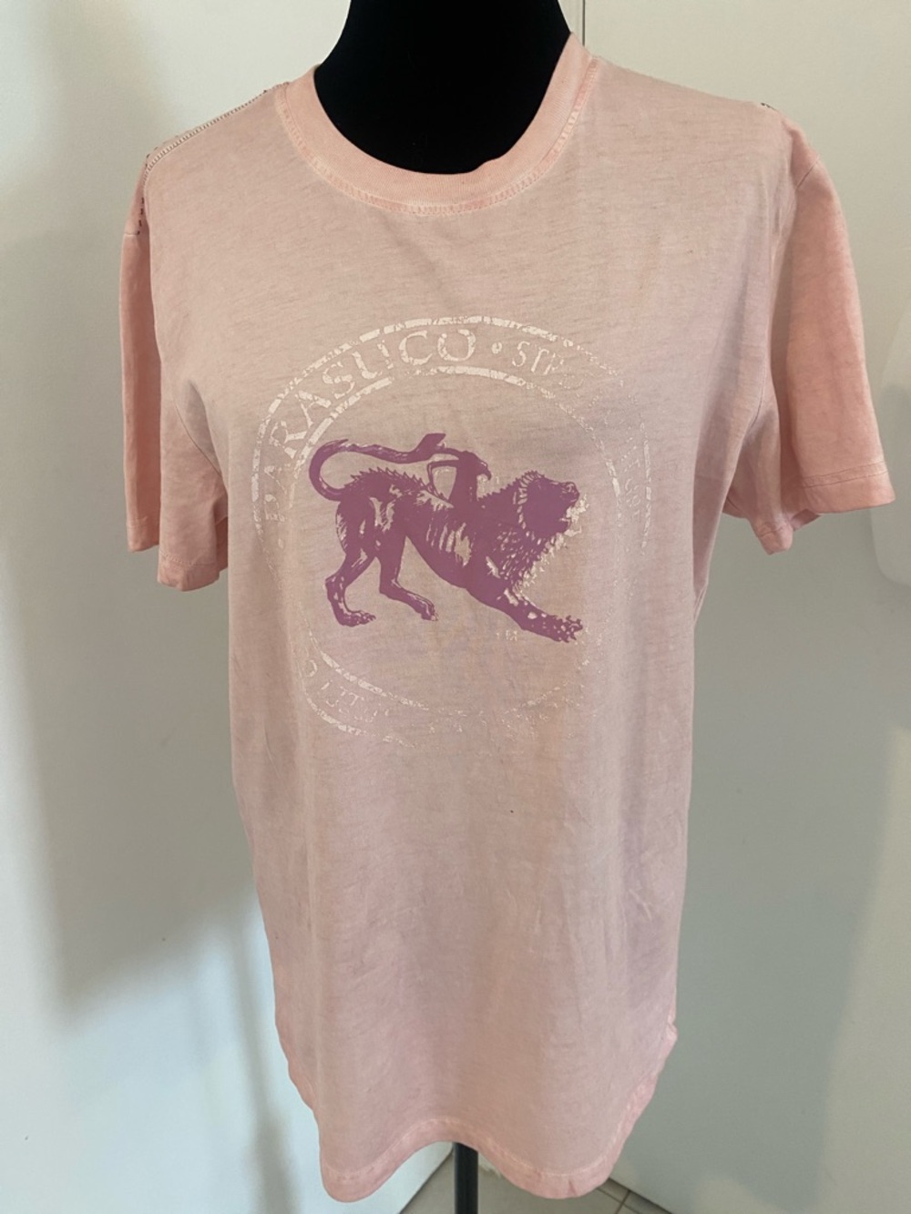 PARASUCO pink crew-neck cotton short sleeved T-Shirt w Lion Graphic Size MEDIUM
